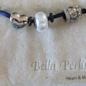 NEW Bella Perlina Bracelet Charms & Bead Set # 35021 "Heart & Mom" Silver & Whit